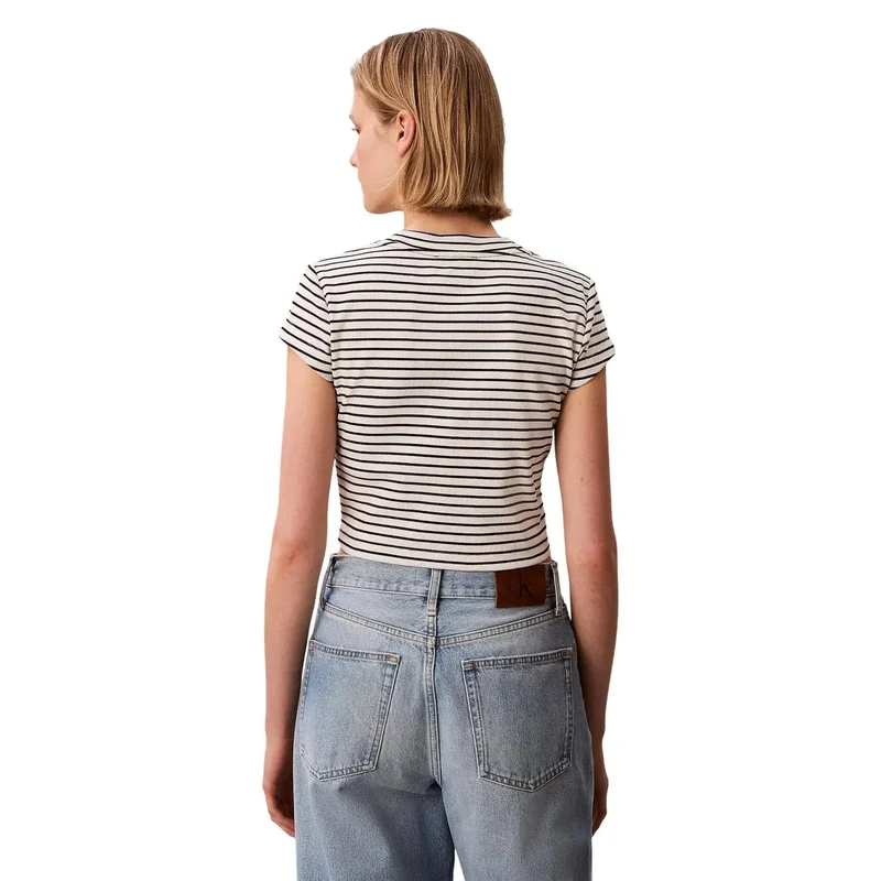 Haut femme à encolure ronde rayée Calvin Klein Jeans noir