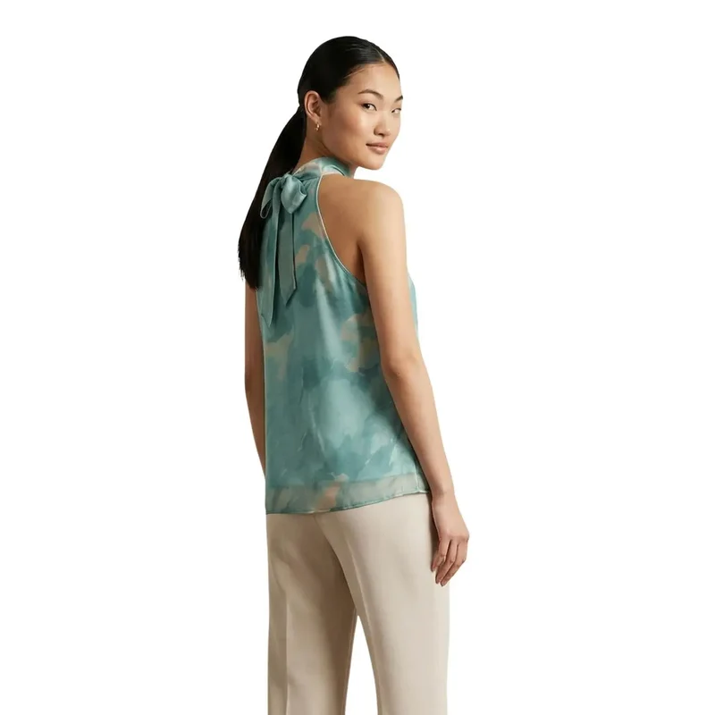 Haut à col roulé sans manches pour femmes en polyester vert