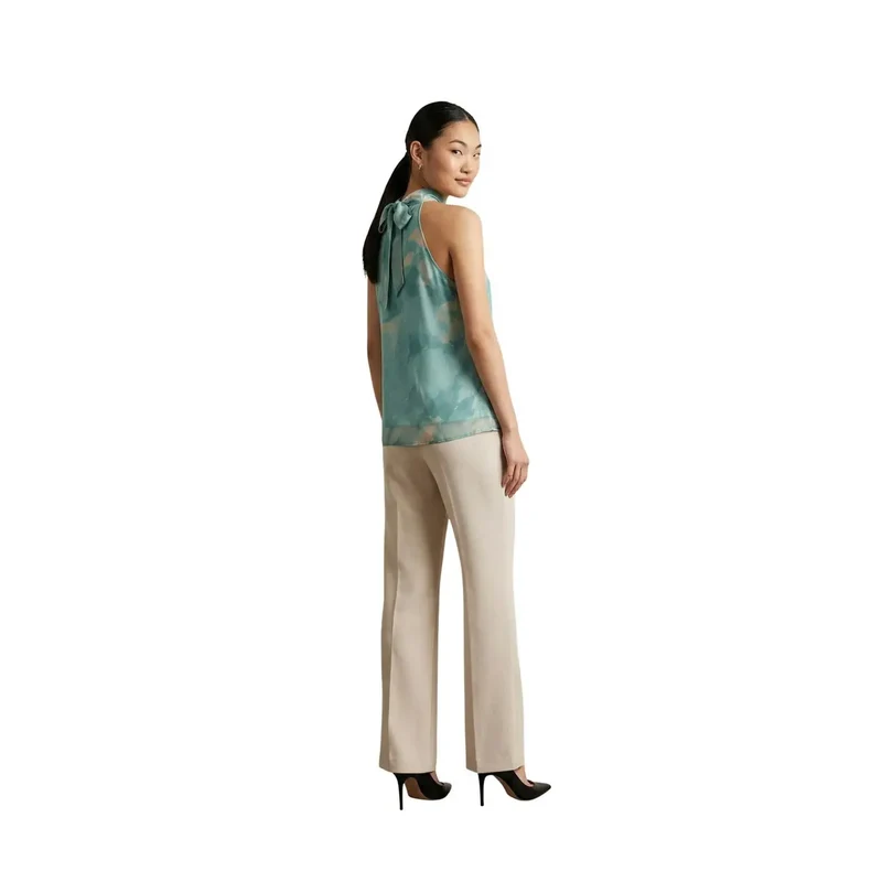 Haut à col roulé sans manches pour femmes en polyester vert