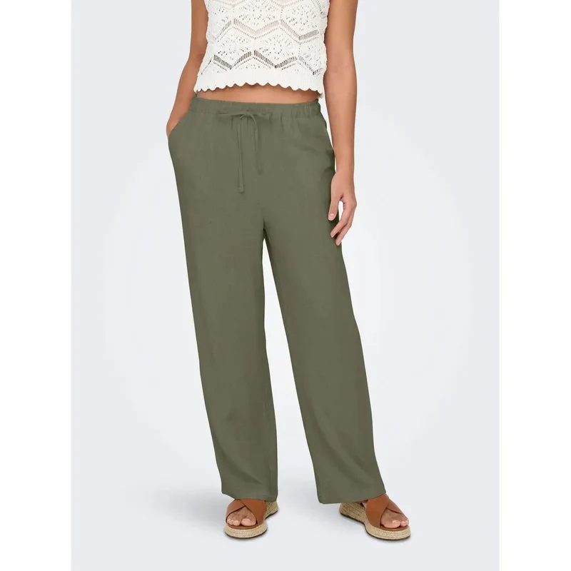 Pantalon pour femmes beige en lin viscose, printemps-été 15322263
