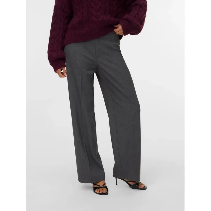 Vero Moda Pantalon pour femmes gris avec fermeture éclair et bouton, coupe régulière