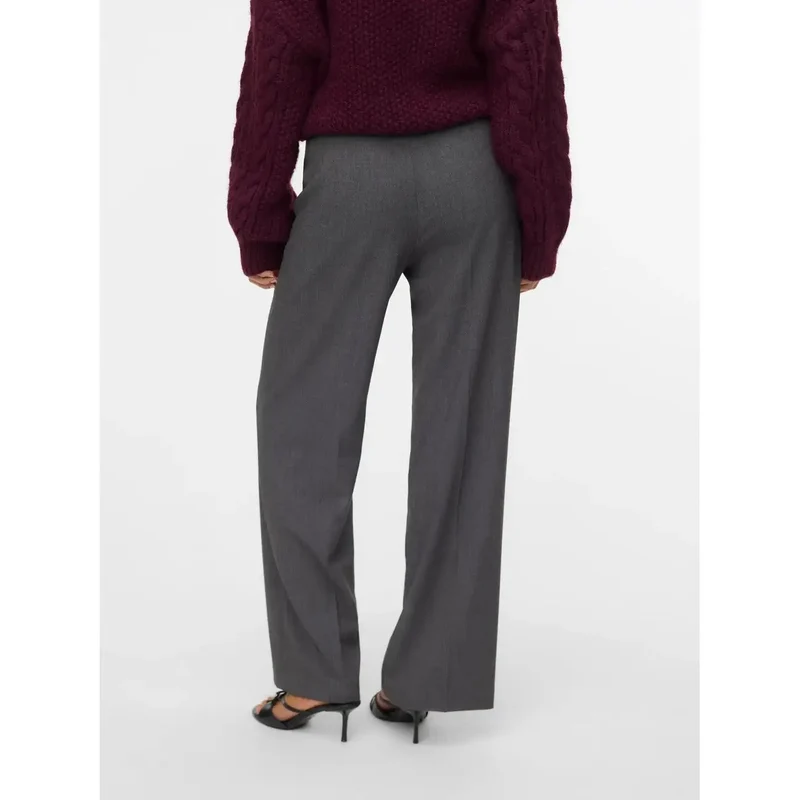 Vero Moda Pantalon pour femmes gris avec fermeture éclair et bouton, coupe régulière