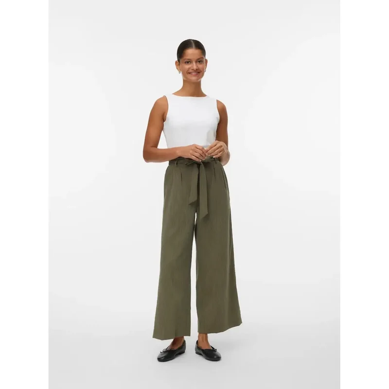 Vero Moda Femmes Pantalon Beige Enfilable Mélange de Viscose