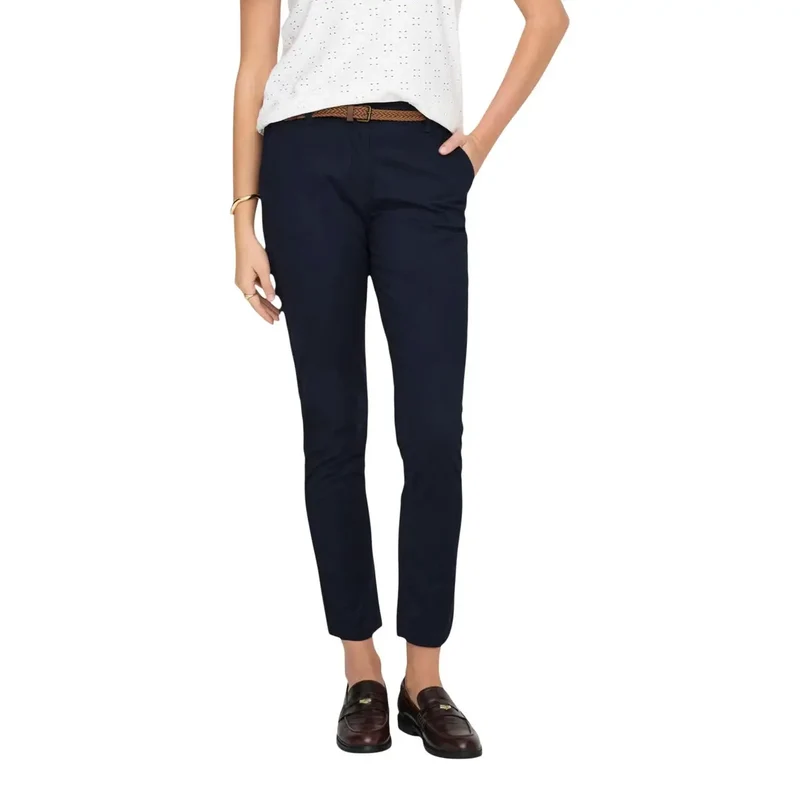 Pantalon ceinturé en coton chino bleu pour femmes Jacqueline De Yong