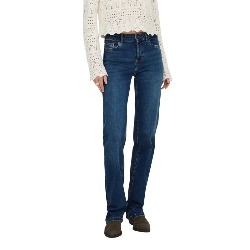 Only Femmes Bleu Mi-Droit Jeans Coton Denim