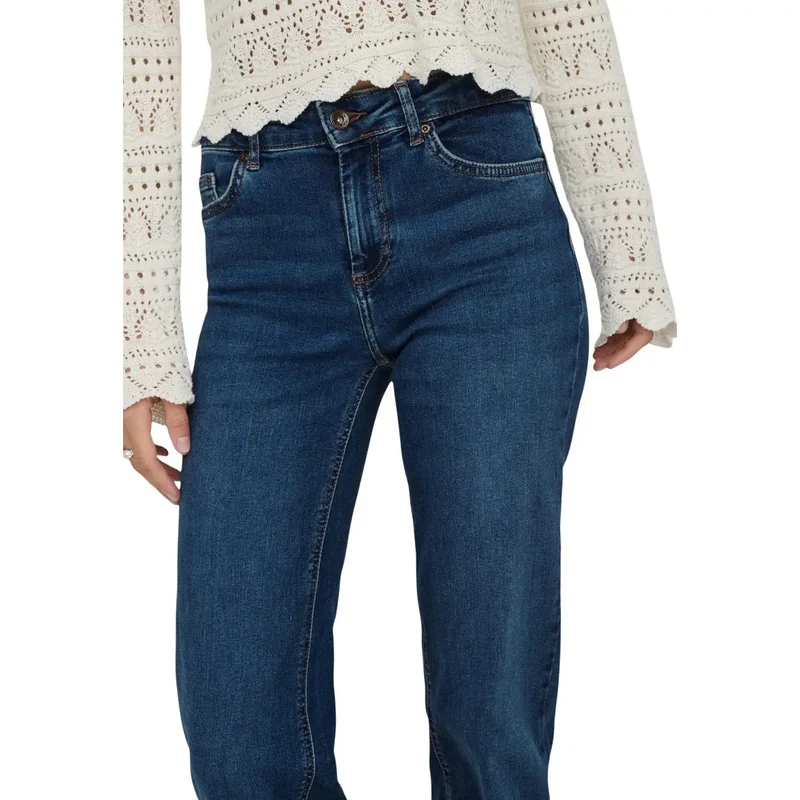 Only Femmes Bleu Mi-Droit Jeans Coton Denim