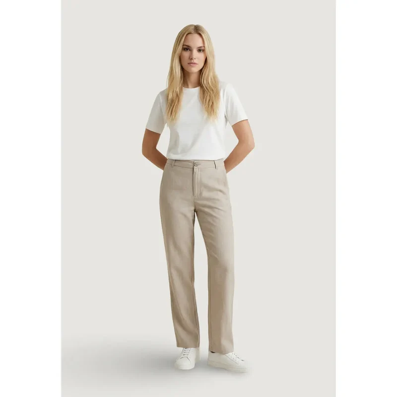 Onlyfemmes Pantalons droits beiges en viscose coupe régulière