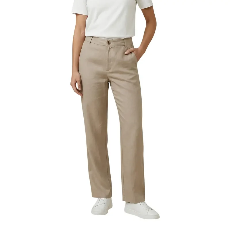 Onlyfemmes Pantalons droits beiges en viscose coupe régulière
