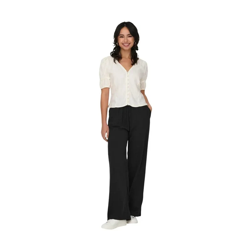 Pantalon uniquement pour femmes noir en coton avec détails en dentelle 15319090