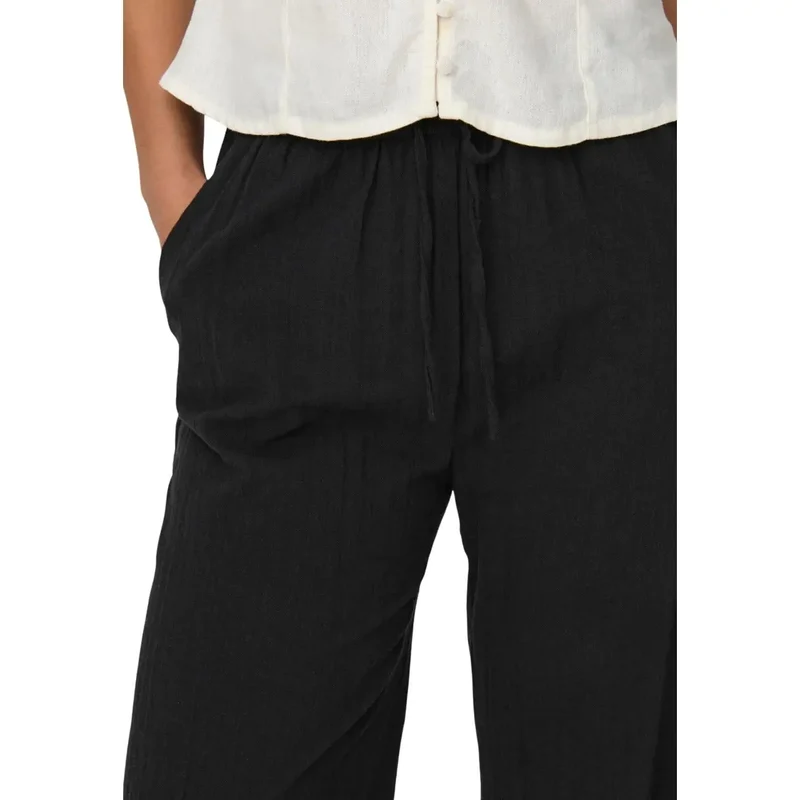Pantalon uniquement pour femmes noir en coton avec détails en dentelle 15319090