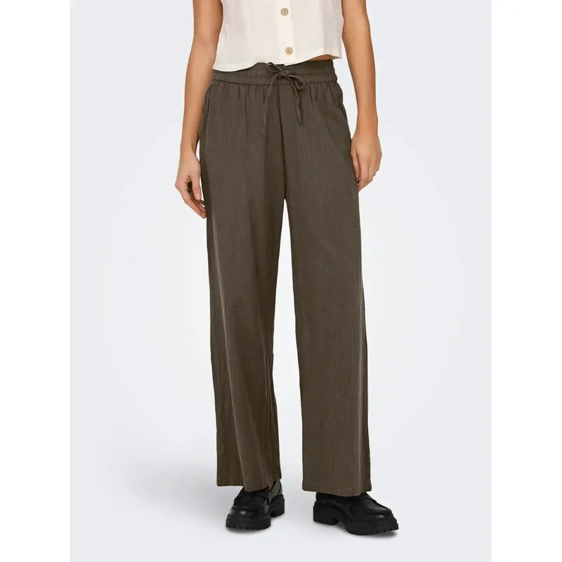 Pantalon uniquement pour femmes noir en coton avec détails en dentelle 15319090