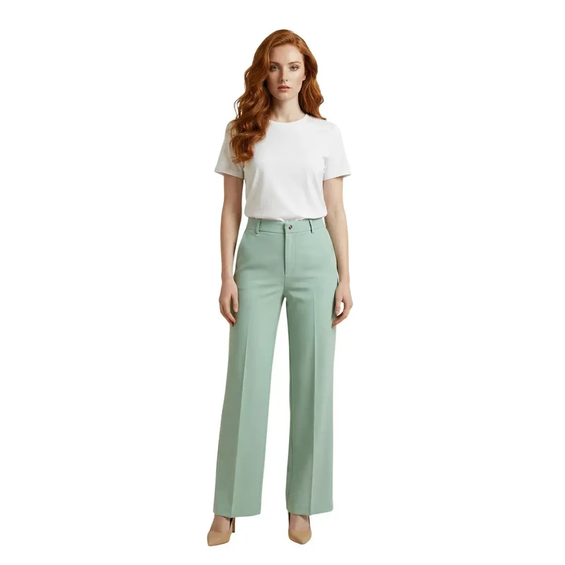 Pantalons verts pour femmes, en polyester extensible, ACPA004655
