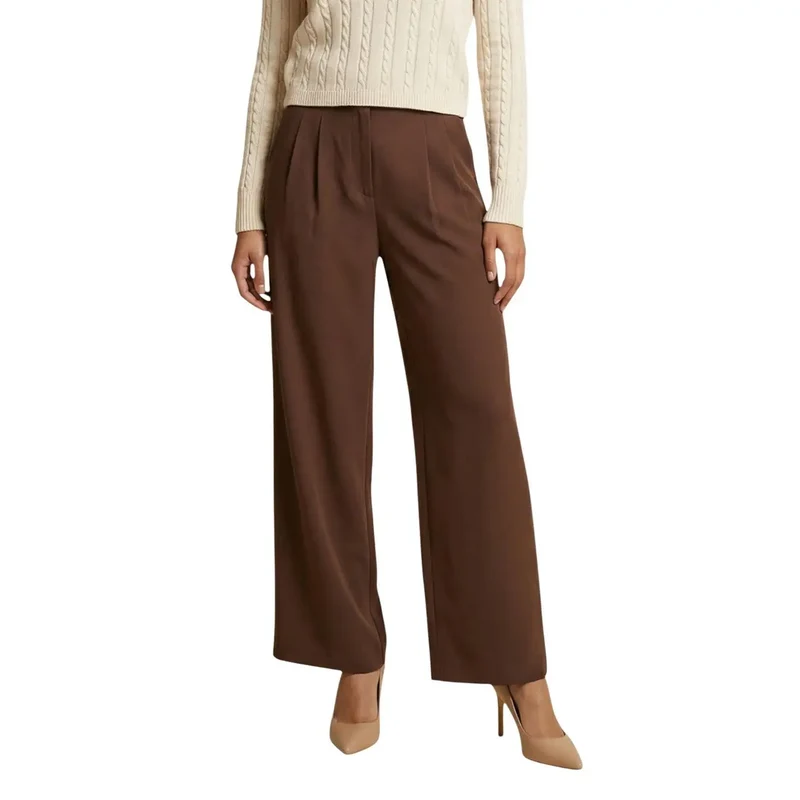 Pantalon pour femmes Marron en polyester avec élasthanne Coupe slim