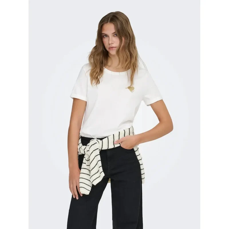 Article 15244714 : T-shirt court en coton à col rond pour femmes Only