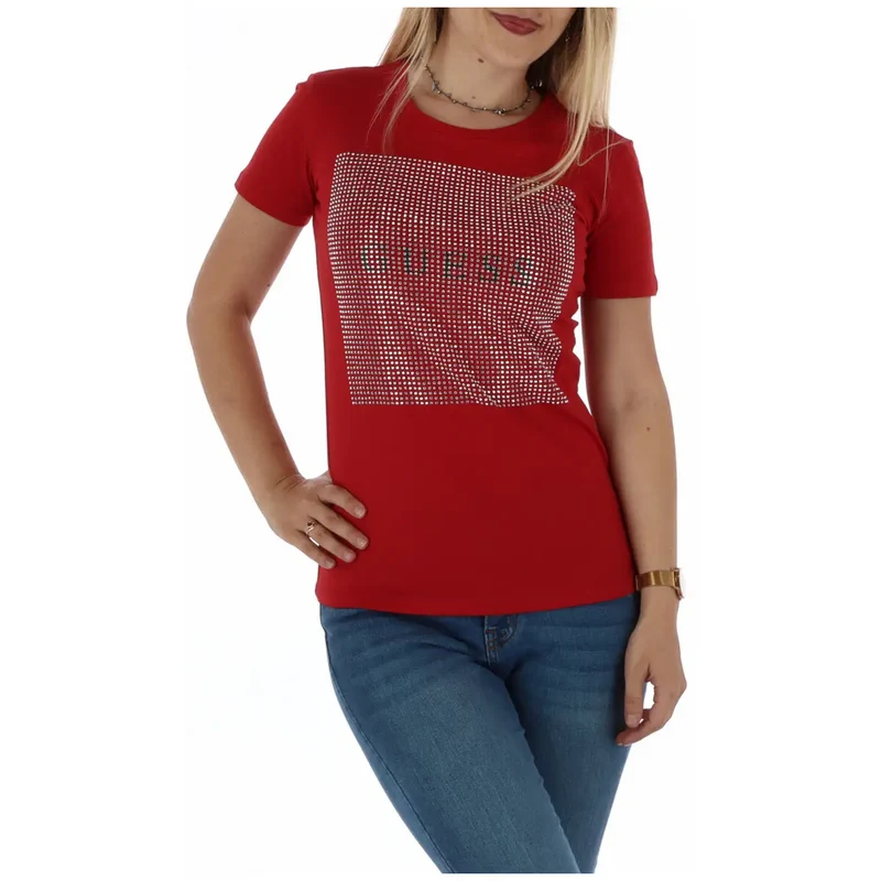 T-shirt en coton pour femmes, col rond rouge, manches courtes