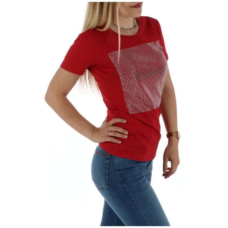 T-shirt en coton pour femmes, col rond rouge, manches courtes
