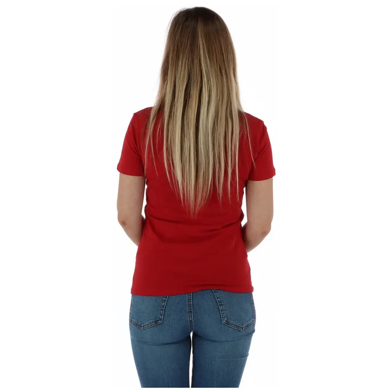 T-shirt en coton pour femmes, col rond rouge, manches courtes