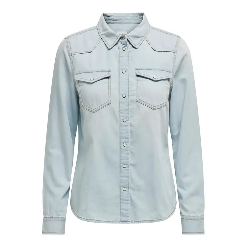 Chemise à boutons en coton bleu clair, modèle féminin Only - Référence 15315185