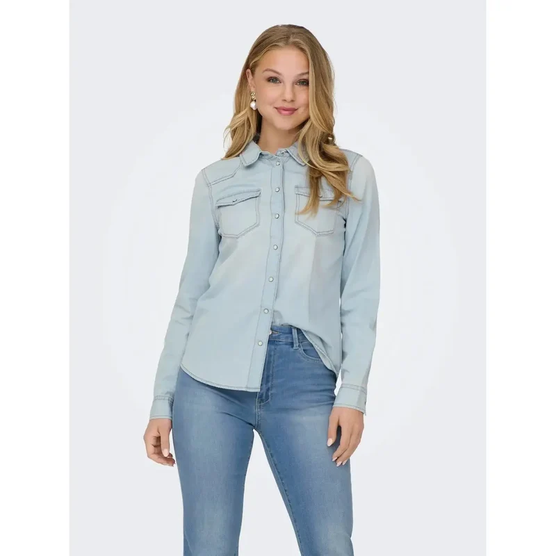 Chemise à boutons en coton bleu clair, modèle féminin Only - Référence 15315185