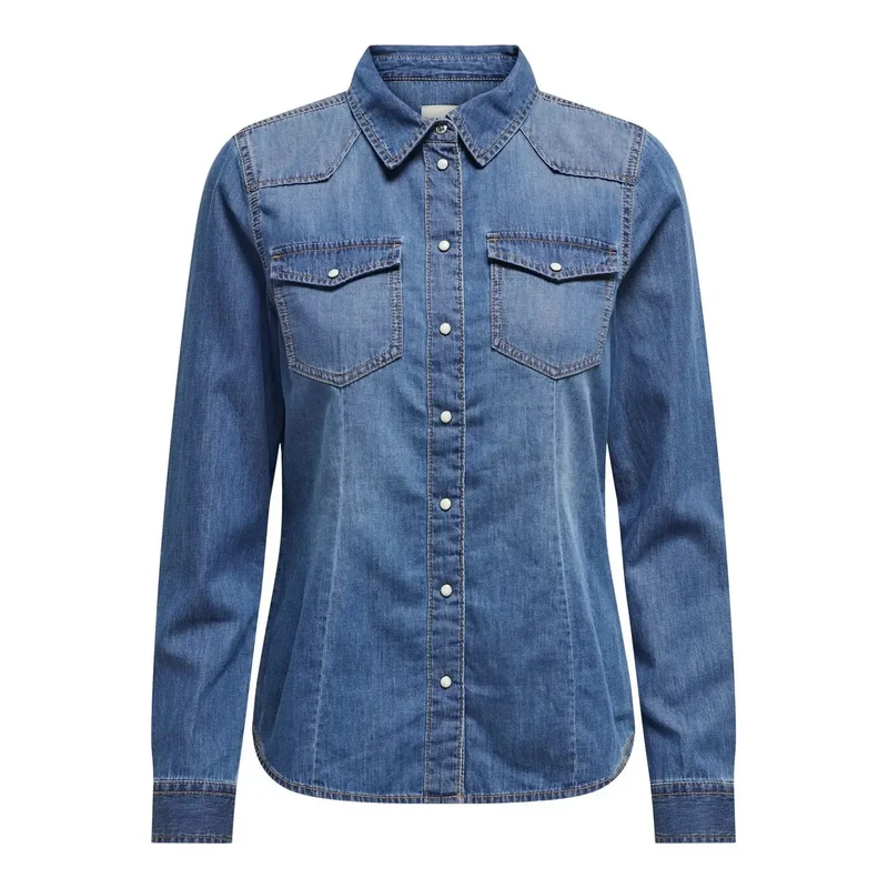 Chemise à boutons en coton bleu clair, modèle féminin Only - Référence 15315185