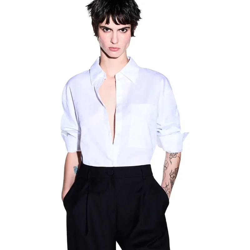Chemise longue classique en coton blanc pour femmes Armani Exchange