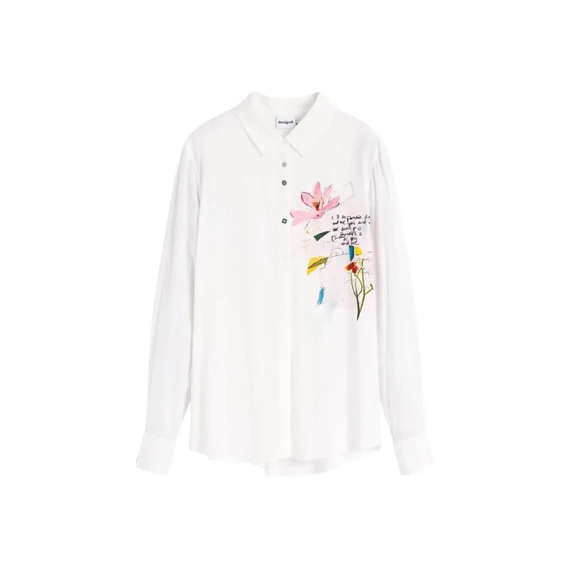 Chemise classique longue en viscose à motif floral blanc pour femme de marque Desigual