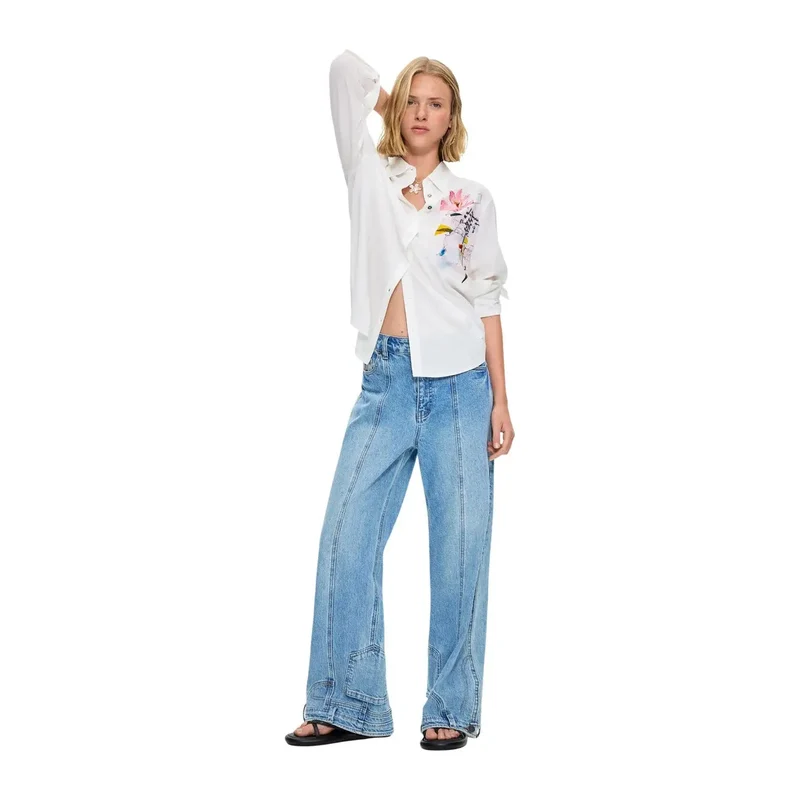 Chemise classique longue en viscose à motif floral blanc pour femme de marque Desigual