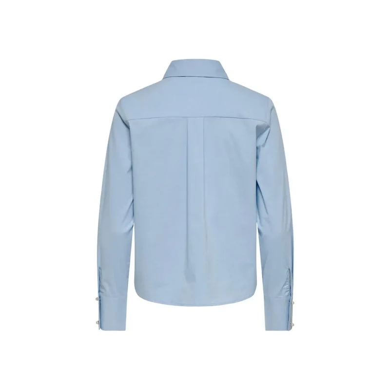 Chemisier polo long en coton bleu clair, pour femmes, détail perlé