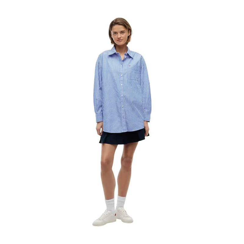 Chemise longue bleue en coton biologique à rayures pour femmes Tommy Hilfiger