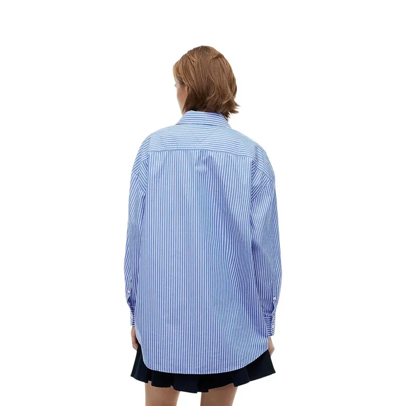 Chemise longue bleue en coton biologique à rayures pour femmes Tommy Hilfiger