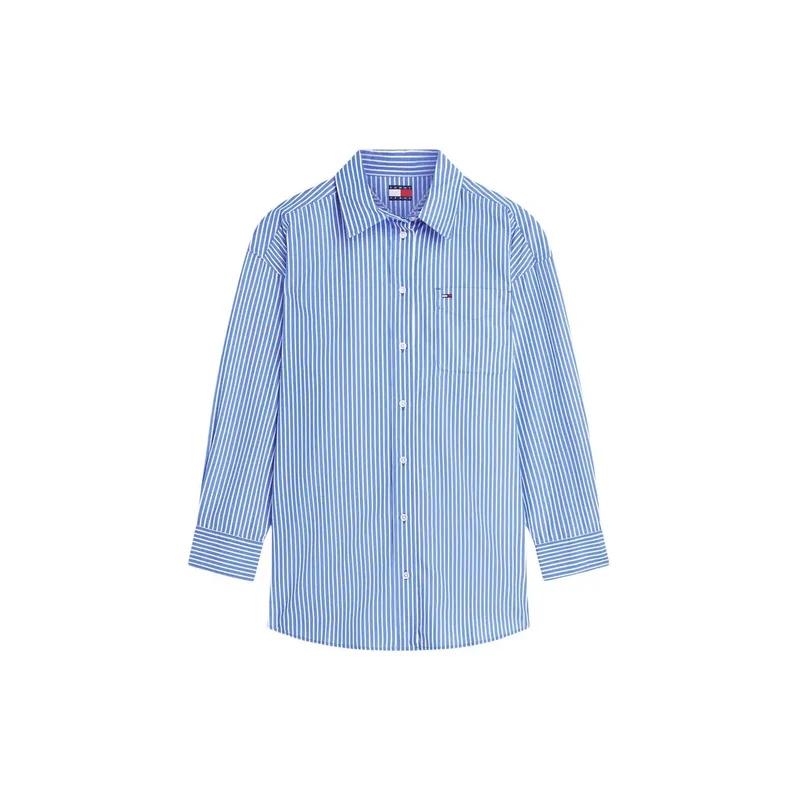 Chemise longue bleue en coton biologique à rayures pour femmes Tommy Hilfiger