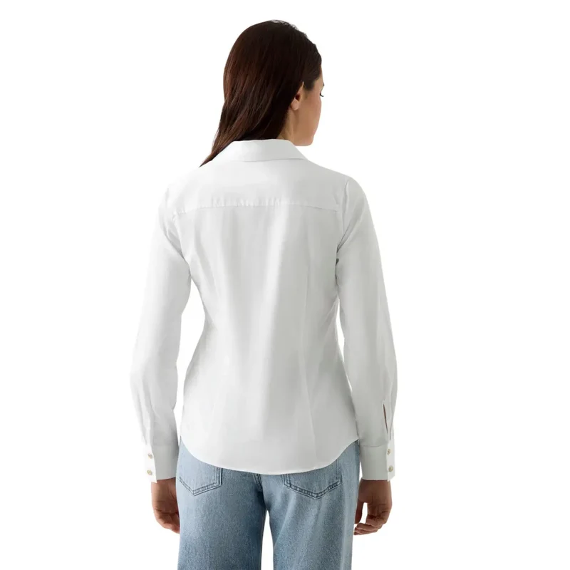 Chemise classique à col rond à manches longues en coton blanc pour femmes