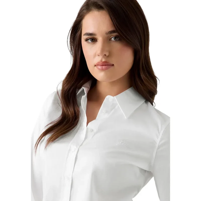 Chemise classique à col rond à manches longues en coton blanc pour femmes
