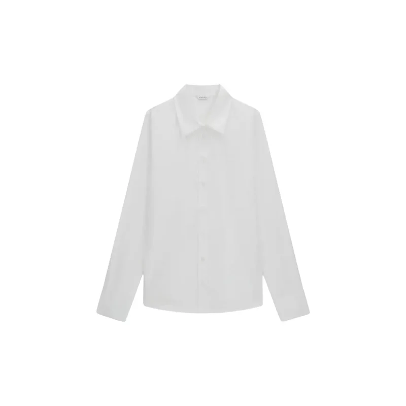Chemise classique à col rond à manches longues en coton blanc pour femmes