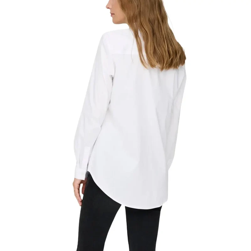 Chemise longue pour femmes en coton blanc à col en V de Jacqueline De Yong