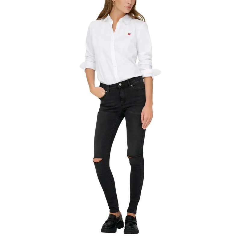 Chemise longue pour femmes en coton blanc à col en V de Jacqueline De Yong