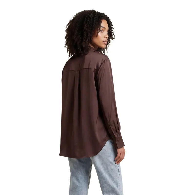 Chemisier classique long en viscose brune à col rond pour femmes
