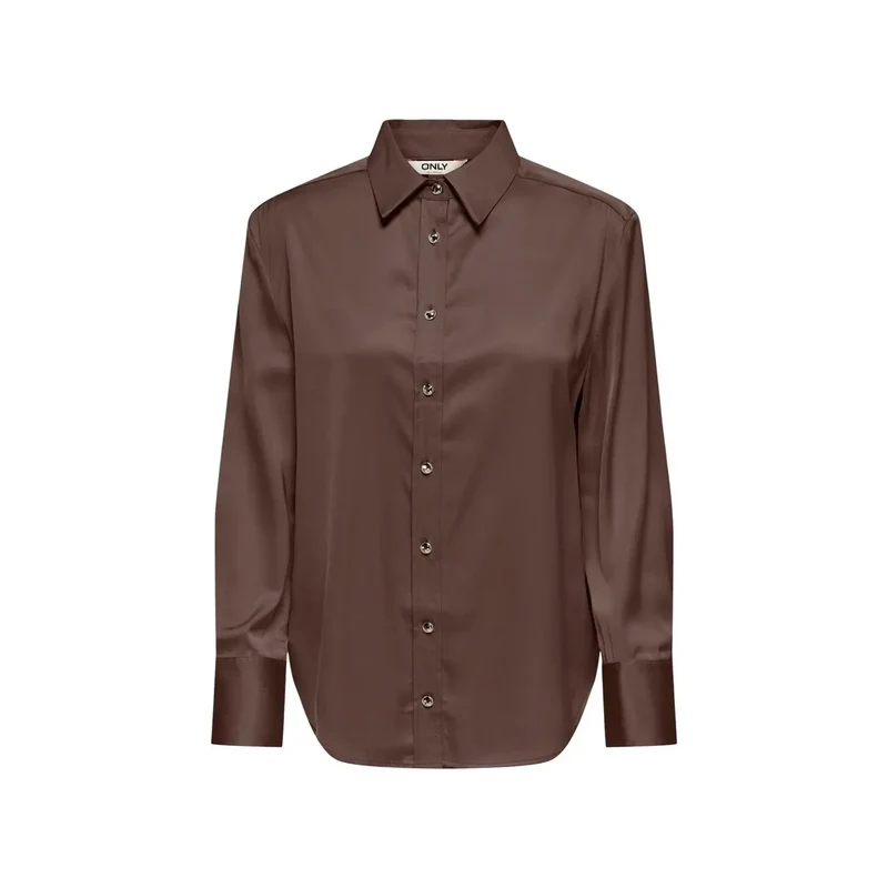 Chemisier classique long en viscose brune à col rond pour femmes
