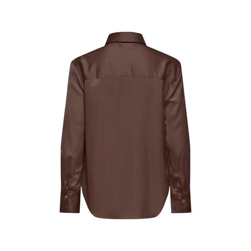 Chemisier classique long en viscose brune à col rond pour femmes