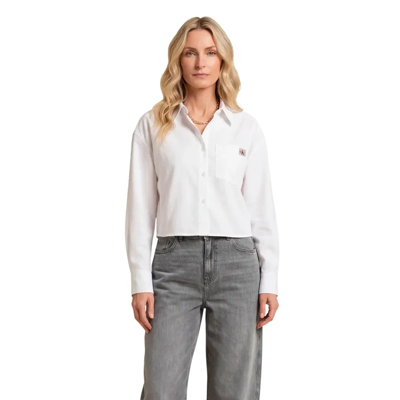 Chemise courte en coton blanc pour femmes Calvin Klein Jeans, article LV047F148G
