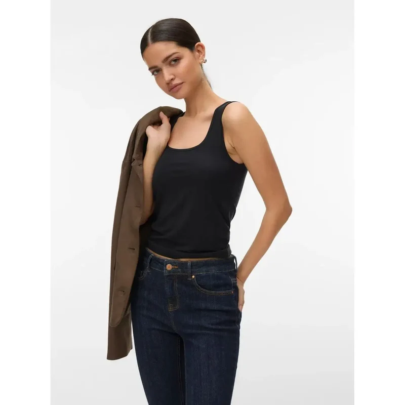 Haut sans manches pour femme Vero Moda noir en lyocell, col rond