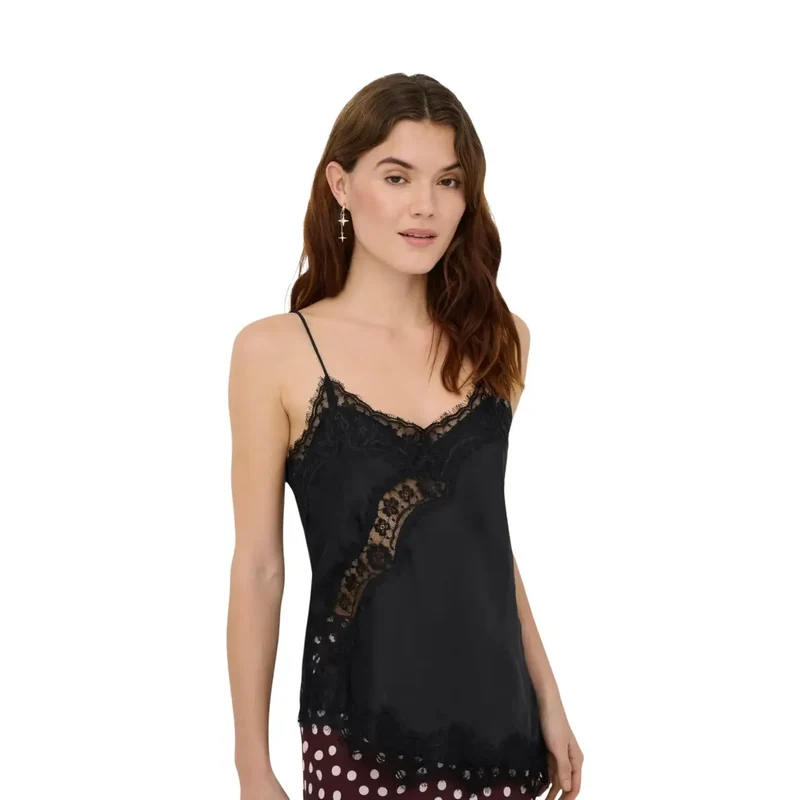 Haut sans manches pour femme Jacqueline De Yong asymétrique en dentelle noire en polyester taille S/L