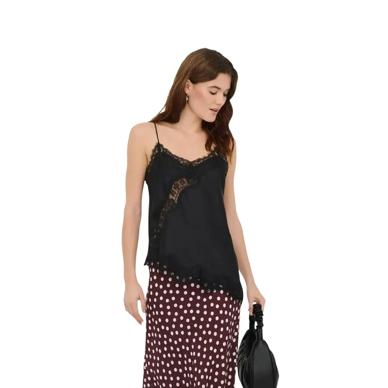 Haut sans manches pour femme Jacqueline De Yong asymétrique en dentelle noire en polyester taille S/L