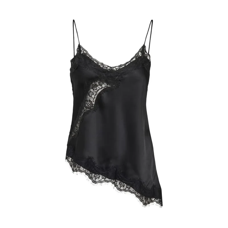 Haut sans manches pour femme Jacqueline De Yong asymétrique en dentelle noire en polyester taille S/L