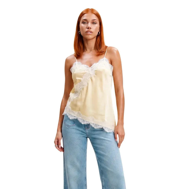 Haut sans manches pour femme Jacqueline De Yong asymétrique en dentelle noire en polyester taille S/L