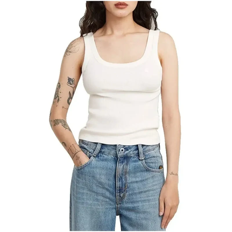 Débardeur femme G-Star blanc en coton, col rond, sans manches