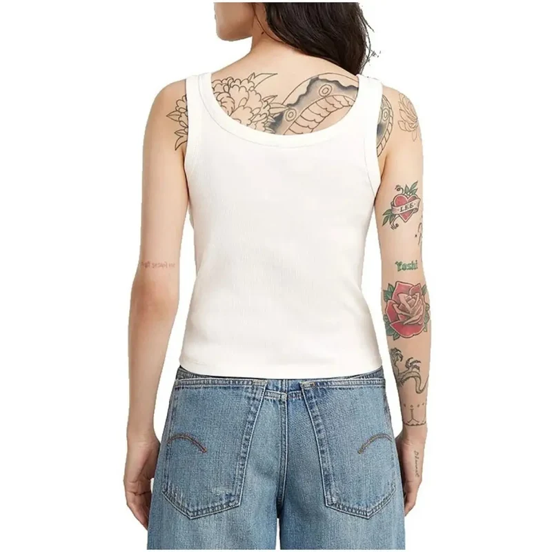 Débardeur femme G-Star blanc en coton, col rond, sans manches
