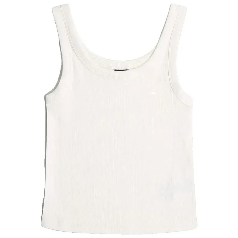 Débardeur femme G-Star blanc en coton, col rond, sans manches