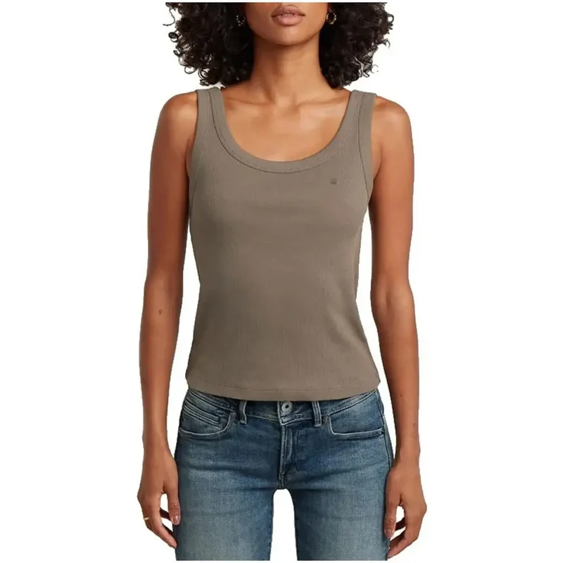Débardeur femme G-Star blanc en coton, col rond, sans manches