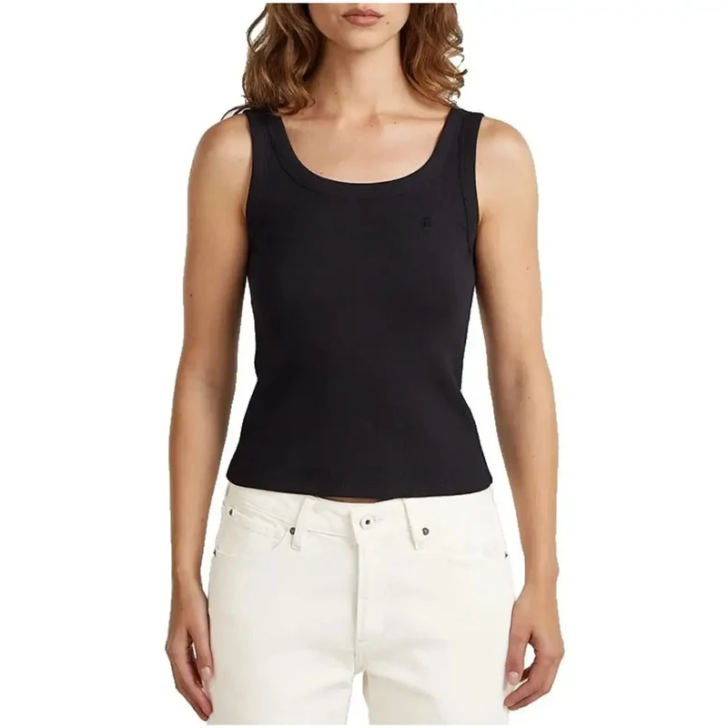 Débardeur femme G-Star blanc en coton, col rond, sans manches